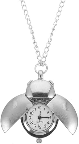 Ciieeo Retro Taschenuhr im Marienkäfer Design aus Zinklegierung Silberfarbene Kettenuhr als Anhänger Hängeuhr mit Quarzwerk für Herren und Damen