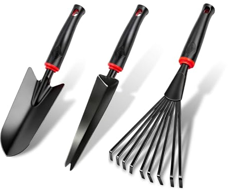 3 Stück Gartenschaufel Blumenkelle Schmaler Pflanzschaufel Neun Zinken Harke Handschaufel Gartenschaufel Klein Gartenwerkzeug Set für Pflanzen Umpflanzen Jäten