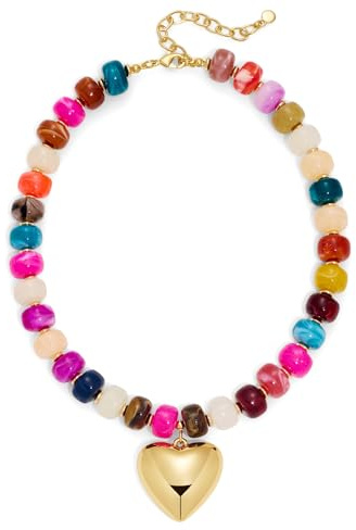 WOWORAMA Colorful Chunky Beaded Heart Necklace for Women Boho Colored Resin Acrylic Beads Choker Necklace Trendy Chunky Puffy Heart Necklaces Statement Jewelry