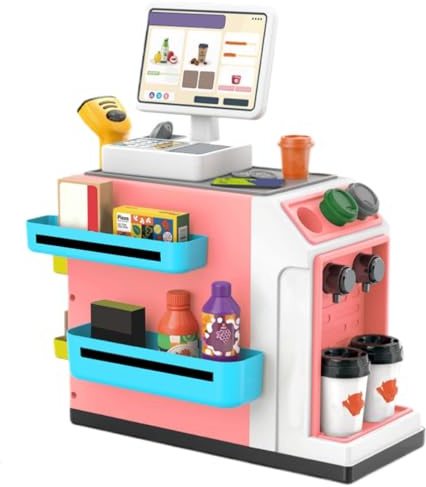 Banco De Alimentos Juego para Niños - Juego De De Supermercado Realista con Salida De Agua Y Máquina De Café | Incluye Dinero Falso, Escáner Y Comida De Juguete