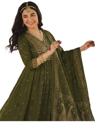 GoSriKi Kurta Anarkali Rust Set för kvinnor med Dupatta | Kurtiset av bomull för kvinnor | broderad anarkali-kostym för kvinnor, kurtibyxor med dupatta | Kostym-set