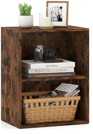 COSTWAY Libreria a 2 Ripiani Aperti, Libreria da Terra con Ripiano Regolabile a 5 Posizioni, Espositore con Tappetini Antiscivolo per Libri Riviste e Dischi, 42x29,5x53,5 cm (Marrone)