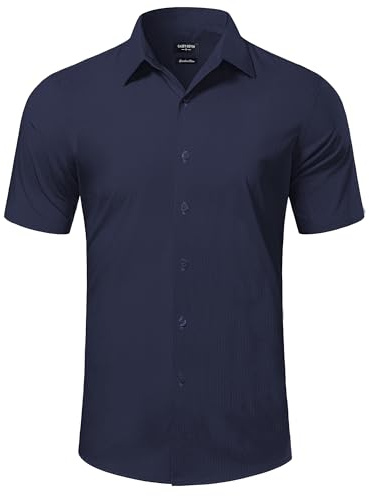 Casey Kevin Chemise Homme Manches Courtes Fibre de Bambou, Chemise Rayée | Respirante, Confortable, Idéale pour Été, Bureau, Plage, Mariage – Coupe Élégante, Tailles S-2XL