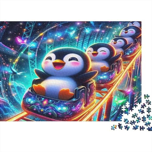 Cartoon Penguin Roller Coaster 1000 Piece Jigsaw Puzzle Paper for Adults Night Light Scene Puzzle Game for Family Focus Decoration Gift 38x26cm/1000pcs