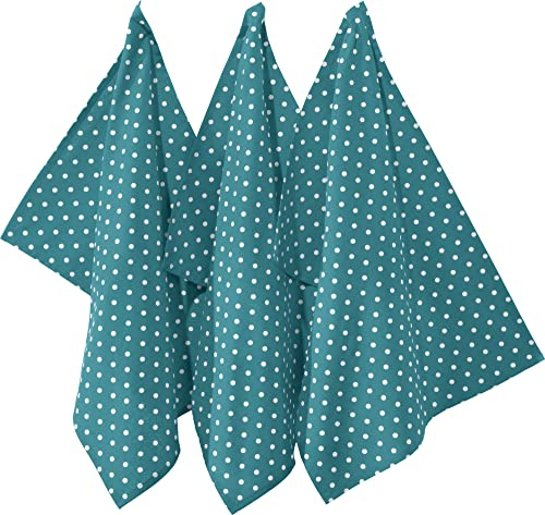 REDBEST Geschirrtuch, Trockentuch Punkte 3er- Pack, 100% Baumwolle petrol Größe 50x70 cm - robustes, glattes Gewebe, besonders saugstark, mit Aufhängung (weitere Farben)