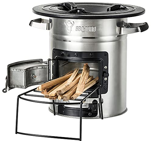 BBQ-Toro Raketenofen Rakete #2, Edelstahl | Rocket Stove für Dutch Oven, Grillpfannen und vieles mehr | Rocketstove mit Brennholzgestell und Zuluftöffnungen | Feuerstelle für Dutch Oven