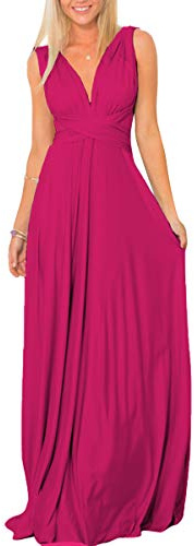 IMEKIS Women Elegant Evening Dress Multiway Convertible Bandage Dress Sleeveless V Neck Off Shoulder Bridesmaid Wedding Cocktail Formal Party Maxi Long Dress Prom Dance Ball Gown Hot Pink L