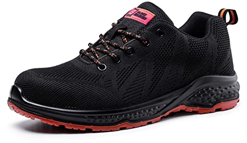 Black Hammer Herr Säkerhetsskor med Ståltå S1P Halkbeständig SRC Lättviktsstål Midsole Arbetsskor Andningsbara Skor Ankel Hiker 2292 Orange (41 EU)