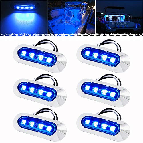 PSEQT 3.8'' Waterproof Boat Marine LED Lights Courtesy Interior Deck Light Navigation Transom Stern Cabin Lighting for Pontoon Fishing Boat Kayak Sailboat Bass Boats Vessel 12V 24V (Blue 6Pcs)