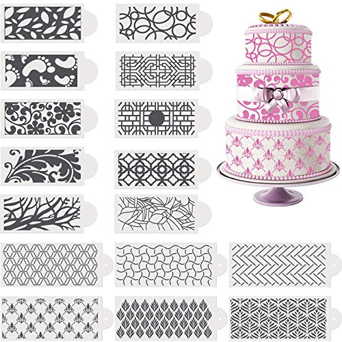 16 Pieces Cake Decoration Stencils Templates Floral Wedding Cake Molds Cookie Fondant Dessert Decorating Supplies Spray Flower Edge Molding Baking Mesh Tool (Classic Style)