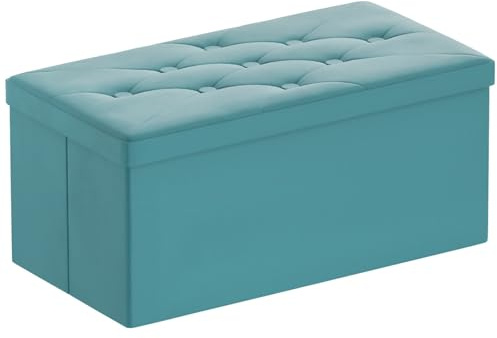 BRIAN & DANY Bänk med förvaringsutrymme, vikbar sittpall kista förvaringslåda av sammet, 76 x 38 x 38 cm (grön)