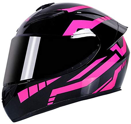 Casco integrale da moto con 3 opzioni di lenti Caschi da scooter DOT Casco da moto turistico Caschi da crash per uomini e donne Pendolarismo quotidiano (strisce nero-rosa) (A,57~58cm L)