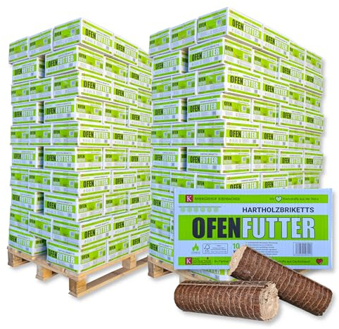 2000kg Nestro Hartholzbriketts Buche und/oder Eiche, je nach Verfügbarkeit, im 10kg Karton FSC Gluthalter Kamin Ofen Brenn Holzbriketts Kohle | 2 Paletten | Energie Kienbacher