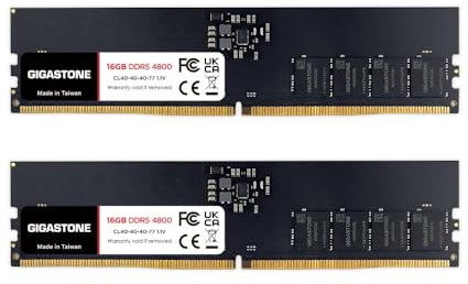 【DDR5 RAM】 GIGASTONE 32GB Kit (2x16GB) DDR5 4800MHz PC5-38400 CL 40-40-40-77 1.1V UDIMM 288pin sin búfer sin ECC PC Desktop Only de Memoria Alto Rendimiento Actualización