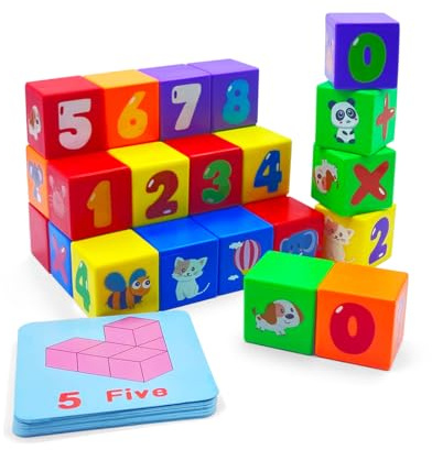 JAYSRIS Blocs de construction empilables 30 cubes 3 x 3 x 3 cm ABS motifs colorés jouets éducatifs pré-scolaires