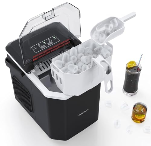 magicplux Eiswürfelmaschine, Selbstreinigende Eiswürfelbereiter 9 Würfel in 6 Minuten fertig, 12kg/24h, 2 Eiswürfel Größen Ice Cube Maker für Zuhause, Büro, Urlaub und Party, Schwarz