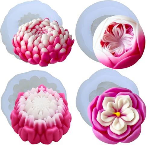 4 Piezas Moldes de Silicona Para Velas, moldes para hacer velas 3D Flores, Decorativo para Manualidades, para Hacer Chocolates Dulces Adornos Pasteles