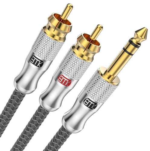 EMK 1/4 to RCA Cable, Quarter inch TRS Male to 2RCA Male Audio Cable 6.35mm Stereo Jack to Dual RCA Insert Cable Y Splitter Cord(3Ft/1M,Silver)
