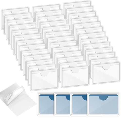 40 Stück Etikettenhalter Selbstklebend, 6X10cm Etikettenhalter, Visitenkartentaschen Selbstklebend, Transparent Visitenkartenhüllen zum Einkleben, für Büro Zuhause Organisieren und Sortieren