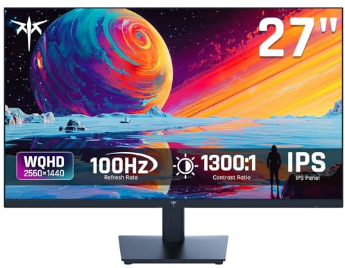 KTC Monitor 24 Pollici, QHD 2K 100Hz IPS Monitor, 1300:1 Contrasto, Schermo anti luce blu, 122% sRGB, supporto Adaptive Sync, HDMI/DP/Earphone per gioco e lavoro d'ufficio H24T27