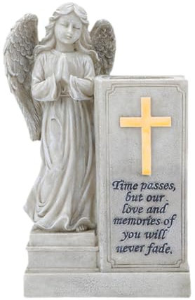 LOVIVER Grave Vase Angel Figurine for Artificial Flowers Luminous Cross Decoration Cemetery Decor for Gravestone Headstone Gravesite