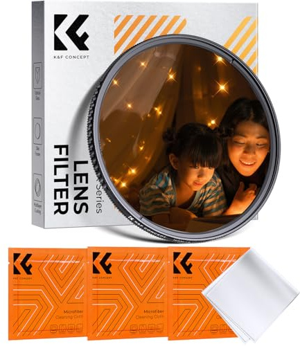 K&F CONCEPT Filtre Étoile 4 Points 58mm Effet Star Court et 3 Chiffon de Nettoyage pour Photo de Nuit d'environnements Lumineux ou Bijoux Objectif Appareil Photo
