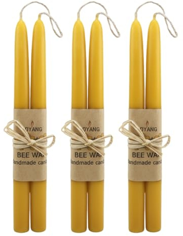 6 PCS Beeswax Taper Candles, Beeswax Dinner Candles 6 x 20cm 4 Hours Lasting, Smokeless Dripless Burn, Dinner Candle, Perfect for Weddings and Home Decor Handmade Candle Lovers Gift