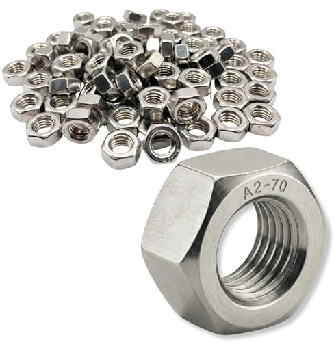 PRORAJE M7 rostfritt stål A2 sexkantig HU mutter Ø 7 mm, set om 100 st | För skruvar, gängstänger, bultar Ø 7 mm, 7 mm, DIN 934/ISO 4032, rostfritt stål A2-70 (V2A/304), gänga inte 1