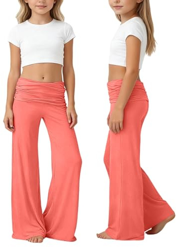 Flickor vida ben byxor vika över midja loungebyxor barnkläder mjuka stretchiga utsvängda leggings barn bekväma casual yoga dans kläder skola lek vardagskläder lätta andningsbara byxor
