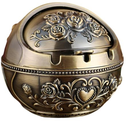 Windproof Metal Ashtray with Lid Retro Box | Windproof lid blocks ash & odour, smooth rotating cover, compact retro metal box, great for desks & patios.