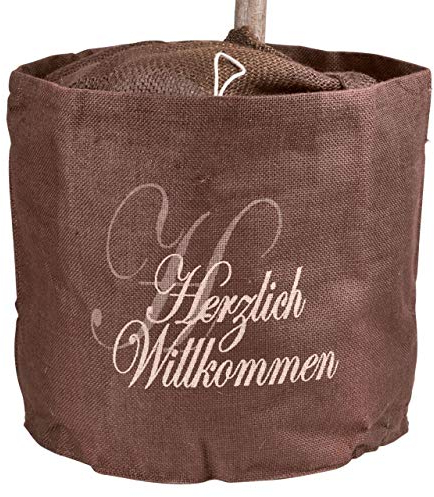 AFP Jute-Übertopf Herzlich Willkommen braun, dekorativer Blickfang, schützt im Winter Kübelpflanzen vor Frost. Winterschutz Pflanzen / 2 Jutesäckchen gratis