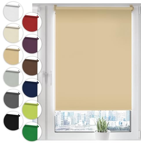 Verdunkelungsrollo Klemmfix ohne Bohren 120cm x 130cm Beige Verdunklungsrollo Fensterrollo Rollo Seitenzugrollo Klemmrollo für Fenster & Tür