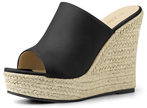 Allegra K Mules compensées Espadrille pour Femme, Noir, 41 EU