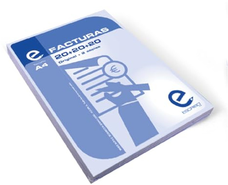 ESCRIBO 4 Talonarios de Facturas en Español - con original y copia - 25 juegos cada (100 juegos total) - DIN A4 Vertical. - Papel blanco de 50g y amarillo de 55g.
