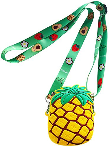 SGVAHY 3D-Cartoon-Ananas-Silikon-Geldbörse mit Umhängeband für Kinder und Erwachsene