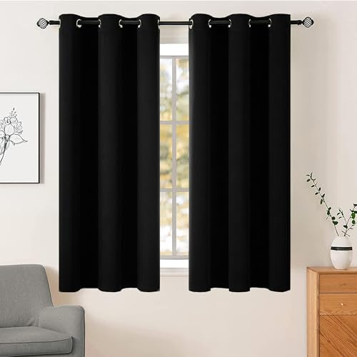 AR Ware Black Blackout Curtains - 2 Panels Drapes Eyelet Thermal Curtains for Living Room and Bedroom - Energy Saving - Soundproof lightweight curtains (46 x 54 inches)