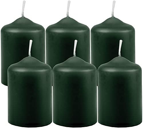 HS Candle Wachskerzen Stumpenkerzen Dunkelgrün Ø4cm x 6cm (6 Stück) Teelicht Durchmesser, in vielen Farben - Hergestellt in EU - Kerzen Blockkerzen - Wachs