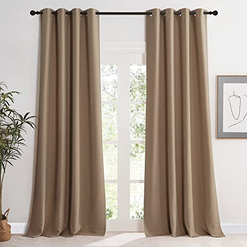 KGORGE Thermo Vorhang gegen Kälte Wohnzimmer Gardinen Blickdicht Ösenvorhang 2er Set 245 x 140 cm(HxB) Wärmeisolierend Verdunkelung Blackout Curtains, Cappuccino