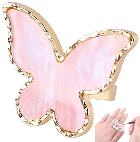 Fopytu Palette d'art À Ongles De en Résine, Peinture De Dessin Assiette De Couleur avec Anneaux De Doigt, Forme De Nail Art De Forme De Papillon Vernis De Mélange De Mélange De Mélange Accessoire