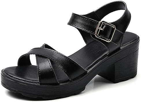 ZIRIA Sandalias de gladiador de tacón alto para mujer, cabeza abierta, sexy, tacón de bloque, zapatos de plataforma con hebilla de verano, talla 34-40