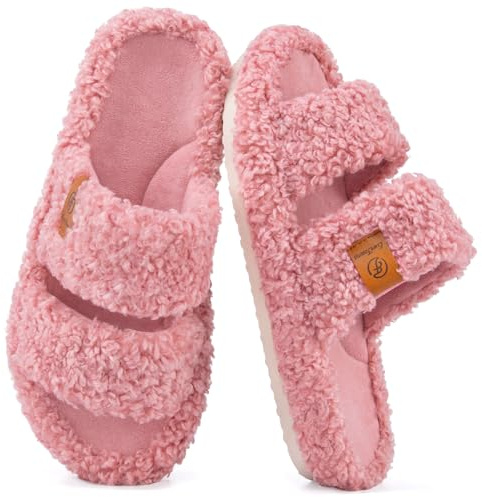 EverFoams Womens Fuzzy Open-toe Slippers Soft Comfy Memory Foam Indoor House Shoes Dusty Rose,11-12 US