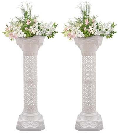 SAOCFJO Roman Columns Plastic Wedding Roman Column Pillars Elegant Greek Column Statue Flower Pot Columns Stand Pedestal Wedding Event Party Decorative, 10.63x34.65 Inch (2 Pcs)