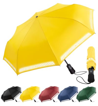 Chakipee Parapluie Pliant Resistant Vent Fort Réfléchissant Dm100cm - 8 Sections de Poche Compact Automatique Solide Parapluies Jaune- Anti Vent Tempete Armature Pour Hommes Femmes