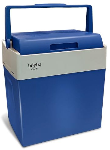 briebe Tragbare Elektrische Kühlbox für Reise, Auto, Camping, 12 V/220 V, Fassungsvermögen 28 L, Räder, Kühlung, Hält Warm, Energiesparend (Blau)