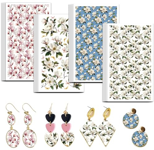 OLYCRAFT 24pz 4 Stile Carta da Trasferimento in Argilla con Motivo A Magnolia Carta da Trasferimento per Fogli di Trasferimento in Argilla Polimerica con Piante Tema Floreale Piccola Carta
