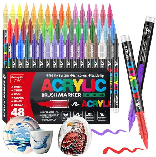 Gelanty pennarelli acrilici, 48 colori acrylic marker con punta flessibile, pennarelli acrilici per dipingere sassi, liquido dritto pennarelli colorati per adulti per dipingere vetro,uova di Pasqua