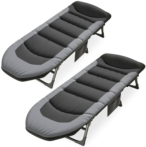 Fältsäng, hopfällbar med madrass, campingsäng, 6-vägs justerbart ryggstöd, karpliggsäng, campingstol, utomhusfältsäng, XXL, camping, soffa, 65 x 190 x 30 cm, campingsäng, 1 person, hopfällbar säng