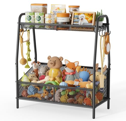 Lomivra Full Metal Dog Toy Basket, 23.6x11.2x7.9 Large Dogs Toy Bin with Storage Organizer, Chew-Resistant Toy Box for Dog Stuff Accessories, Pet Toy Storage Holder for Cat Dogs Essential Supplies