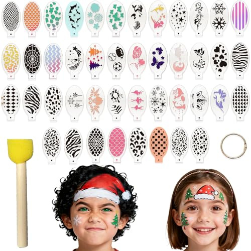 44 Stencil Trucco Viso, Stencil Pittura per Tatuaggi Bambini Adulto, Make-Up Stencils Trucca Riutilizzabili per Compleanno, Festival, Mascherata, Natale