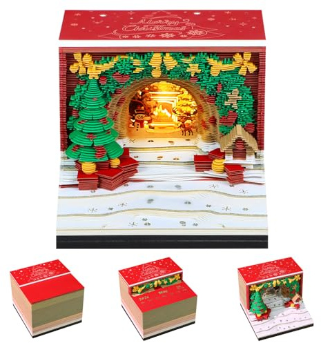 2026 3D Calendario Escritorio, Creative Notas de Bricolaje, Bloc Notas 3D con Luz, Calendario Semanal 3D Bloc Notas, Tear Off Calendario de Mesa, Escultura de Papel Creativa (Arco navideño)